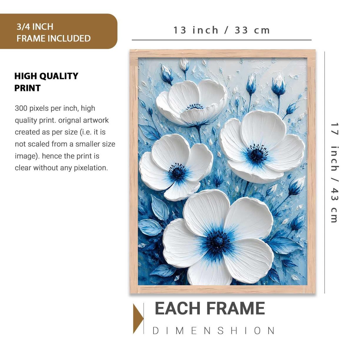 Aesthetic Flowers Modern Art Wall Painting | Home Decoration Floral Painting With Frame For Living Room Bedroom Wall Decor | Textured Digital Reprint Set of 1 Size (13X17 INCH)