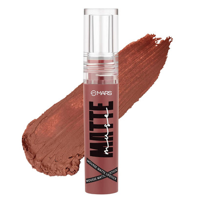 MARS Matte Muse Mousse Lipstick (3ml) (07-CELEBRITY) with Doe-Foot Applicator | Highly Pigmented | Smooth Texture | Hydrating Formula | Blurry Lips Effect