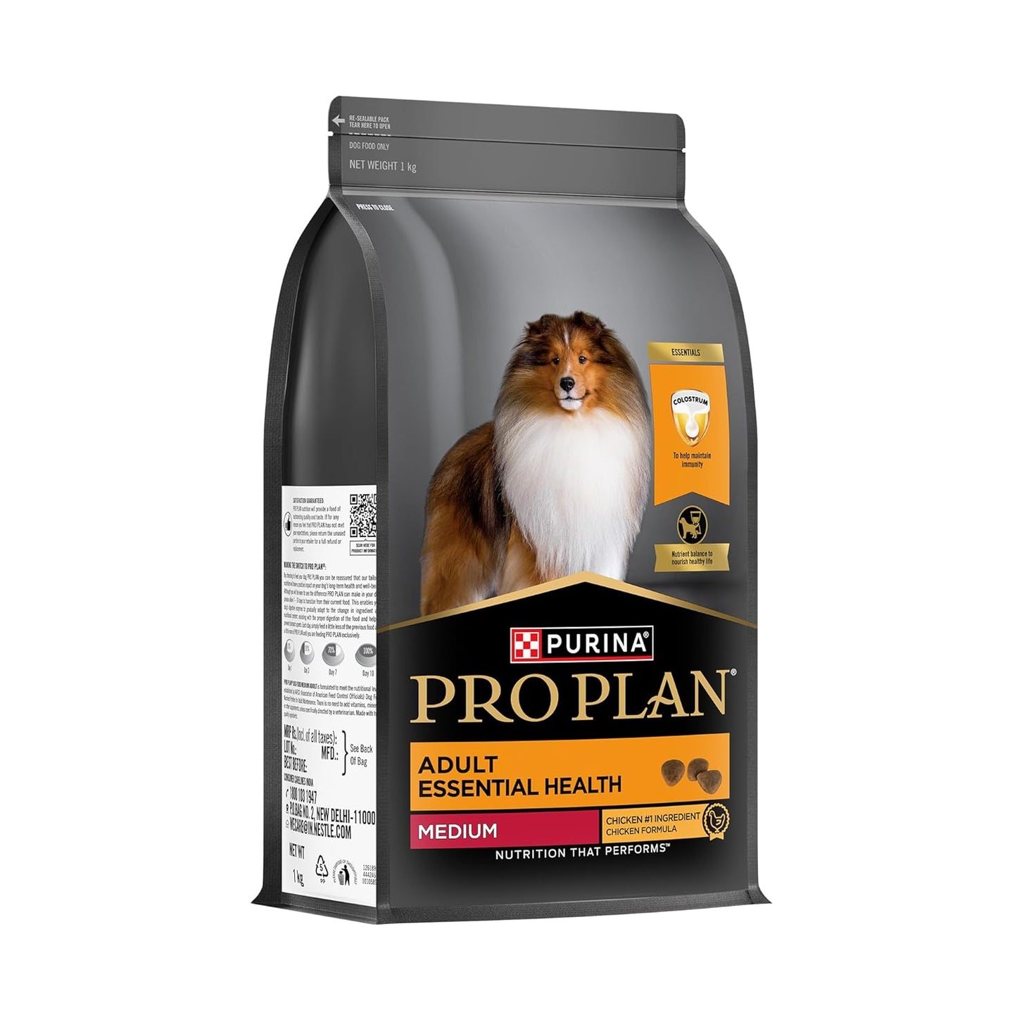 Purina Pro Plan Adult Dog Dry Food for Medium Breed Dogs, 1kg Pack | With Complete & Balanced Nutrition, High Digestibility, Proprietary Blend, No Added Artificial Colours & Flavours