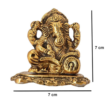 Designer Metal Lord Ganesha Statue Golden Brass Hindu God Ganesh Ganpati Sitting Idol Blessing Ganpati Sculpture for Home Decor Diwali Puja Home Decoration Festival Gifts