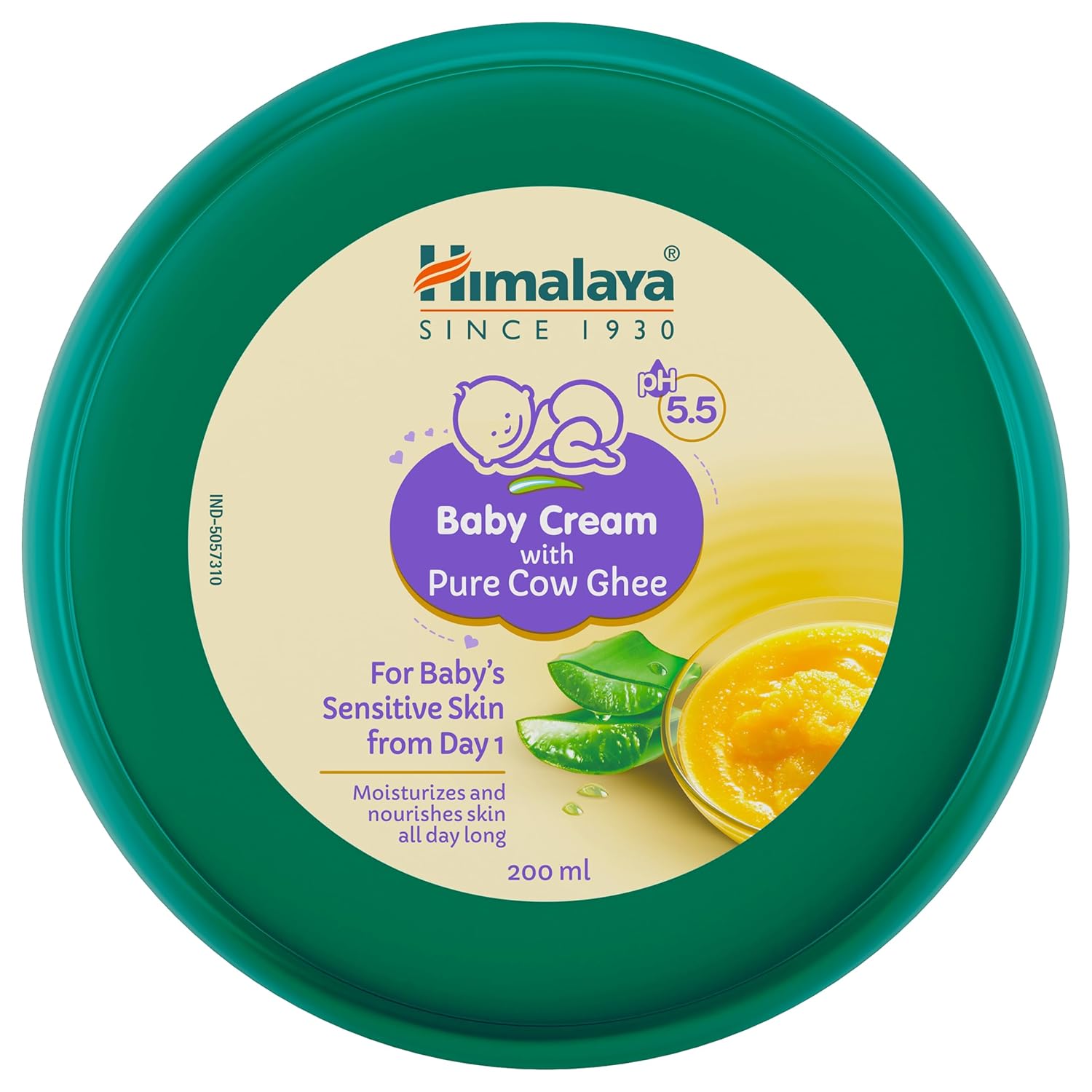 Himalaya Baby Cream container with green lid on a white background