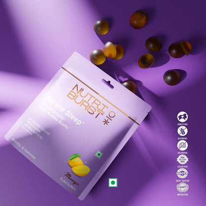 Nutriburst Serene Sleep 5MG Melatonin Gummies for Quality Deep Sleep, Fresh Wake Up | No Stress & Anxiety | Natural Non-Addictive, Non Habit Forming Sleep-Aid | Mango Flavor | 10 Gummies