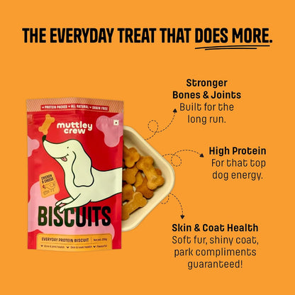 Muttley Crew Dog Biscuits with Real Chicken & Cheese | Healthy Adult Dog Treats for Easy Digestion | All Natural | Grain-Free | Gluten-Free | No Artifical Preservatives | No Added Flavour (200g)