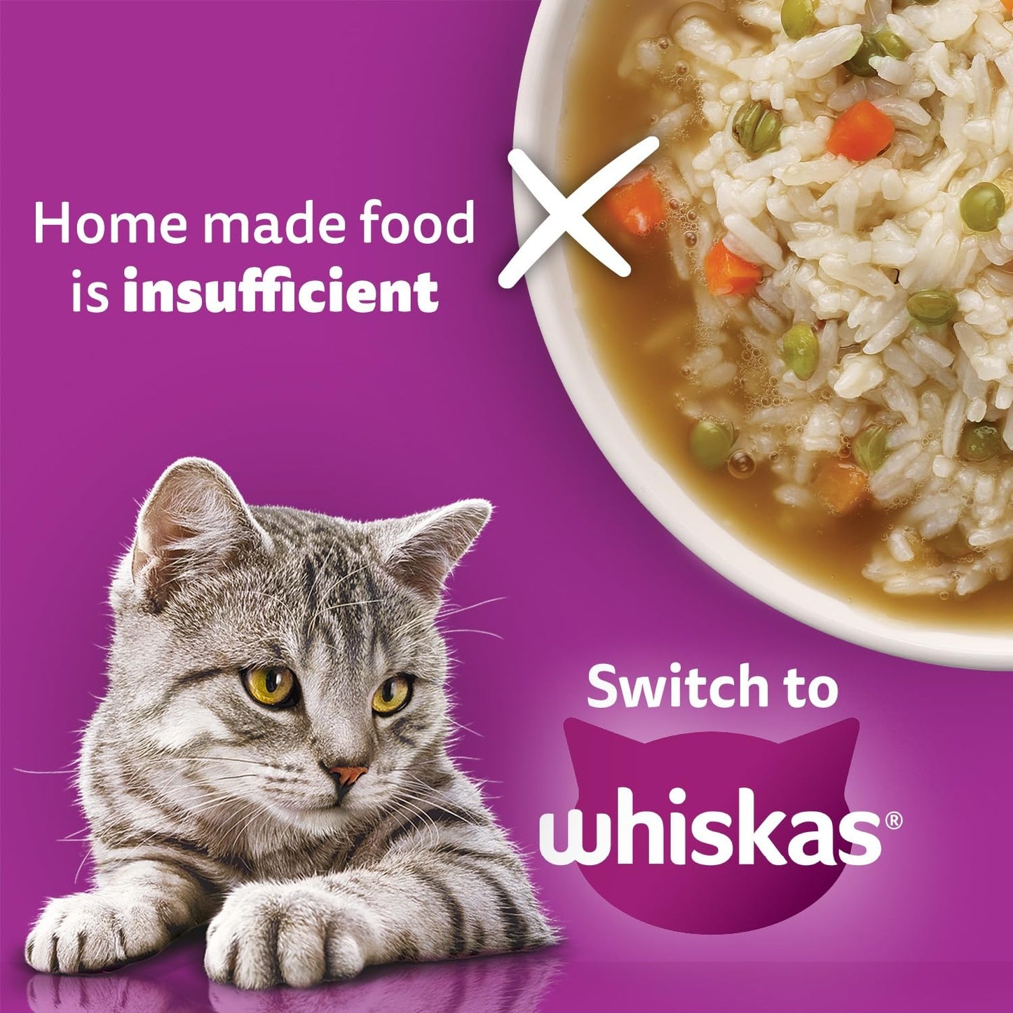 Whiskas Adult (1+ year) Wet Cat Food, Ocean Fish Flavor, 80 g Hydrating Food Made With Real Fish, 100% Complete & Balanced Nutrition for Adult Cats