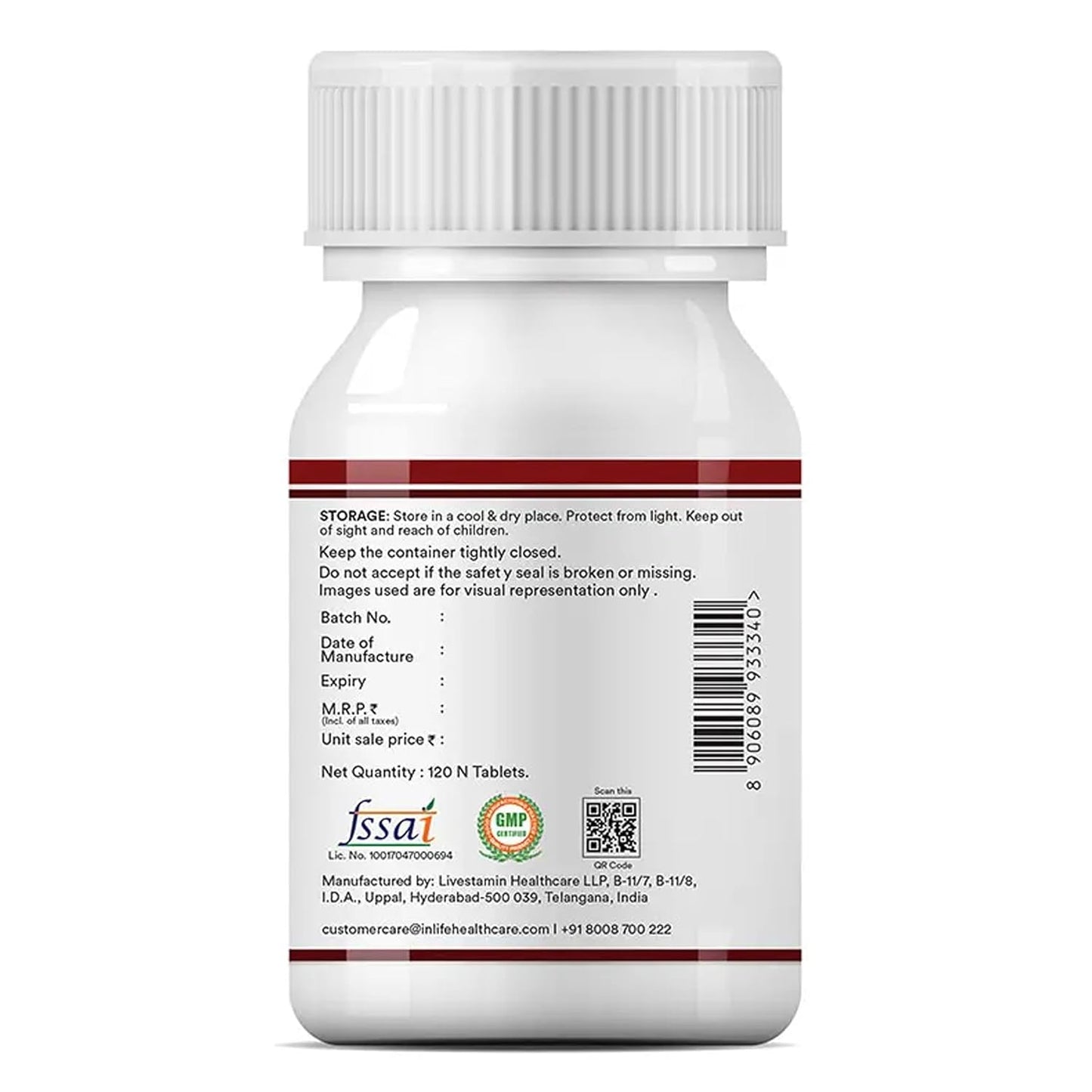 INLIFE Vitamin B12 With Alpha Lipoic Acid, Folic Acid, Inositol, B1, B5 & B6 Supplements Tablet, Supports Nerve Health, Immunity for Men & Women - 120 Tablets (Vit B12, Pack of 1)