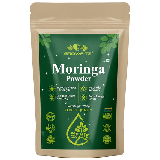 Growfitz 100% Organic Moringa Powder 200g | Healthy Superfood For Weight Loss, Naturally Boost Energy Levels, Multivitamins, Digestion, Stamina, Skincare | Rich in Nutrients (Pack of 1)