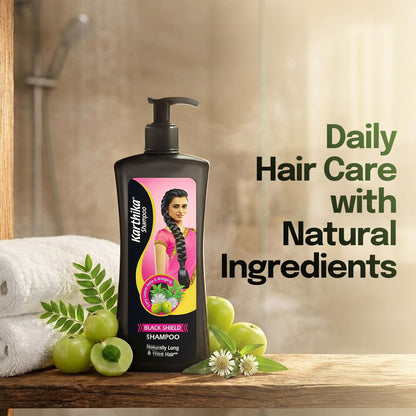 Karthika Black Shield Shampoo for Hair Fall Control & Hair Growth | With Amla, Curry Leaves & Bhringraj | For Long, Strong Hair | 650 ml