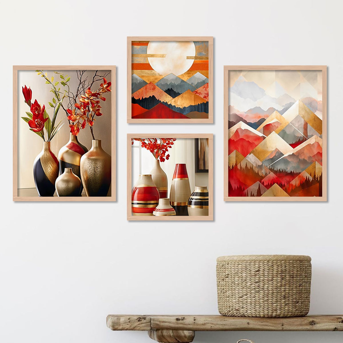 Premium Digital Paintings with Frame for Home Decoration - Painting for Living Room Bedroom Office - Painting for Wall Decoration - Pack of 4 (B)