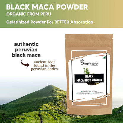 Simply Earth Peruvian Black Maca Root Powder | Boosts Energy and Immunity | Relieves Stress | Great for Men and Woman - (100GM)