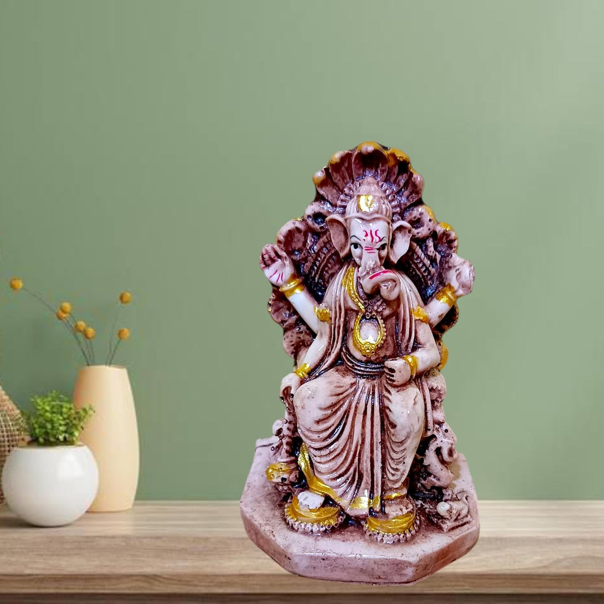 Ganesha Ganesh Ganpati Gajanan Statue Idol Murti Gift Item Decorative Showpiece Multicolor Polyresin Pack of 1 (V230)