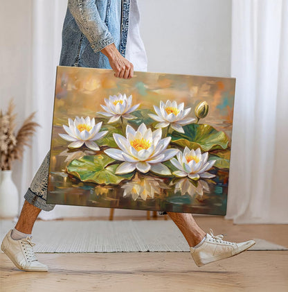 White Lotus Painting For Wall Vastu | Canvas Painting for Living Room