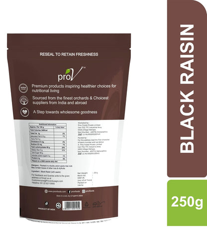ProV Premium Black Raisins with Seed | Crunchy Center Kismis | Rich in Iron, Fiber & Antioxidants | Healthy Natural Dry Fruit | 250g