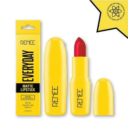 RENEE Everyday Matte Lipstick - Sauce, Lightweight, Intense Color Payoff with Creamy Matte Finish, Enriched with Vitamin C, Hyaluronic acid & SPF 30, Skincare Infused Makeup, 3 Gm