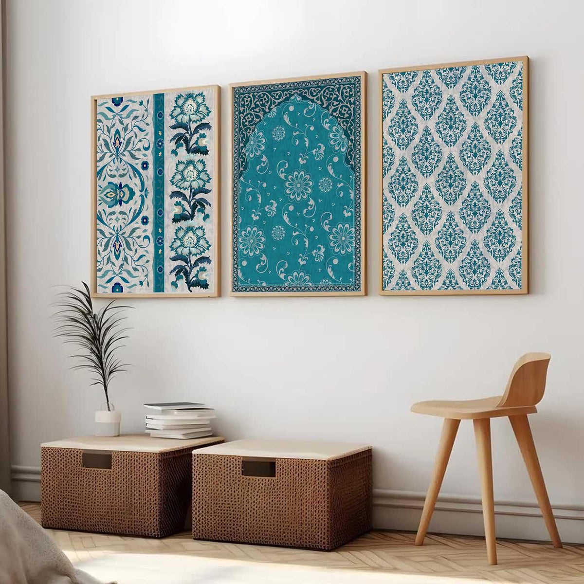 Indian Traditional Madhubani Wall Painting With Frame For Living Room Bed Room Hotel Wall Decor Pichwai Art Digital Reprint engineered wood Set of 3 (13x17 inch)