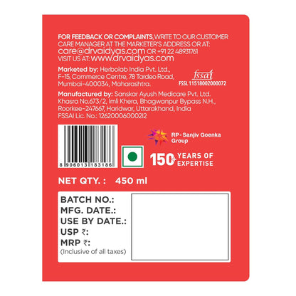 Dr. Vaidya Apple Cider Vinegar Juice | Natural ACV Juice for Weight Loss & Detox | Aids Digestion & Gut Health | Metabolism Booster | ACV Detox Drink Fat Burner for Men & Women | 450ml