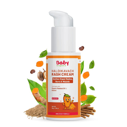 BabyOrgano Diaper Rash Cream for Babies 0+ Months | Fast Rash Relief | Baobab Oil, Khatmi, Yashad Bhasma & Turmeric | Ayurvedic Formula | Pediatrician & Dermatologically Tested | Non-Sticky | 50g
