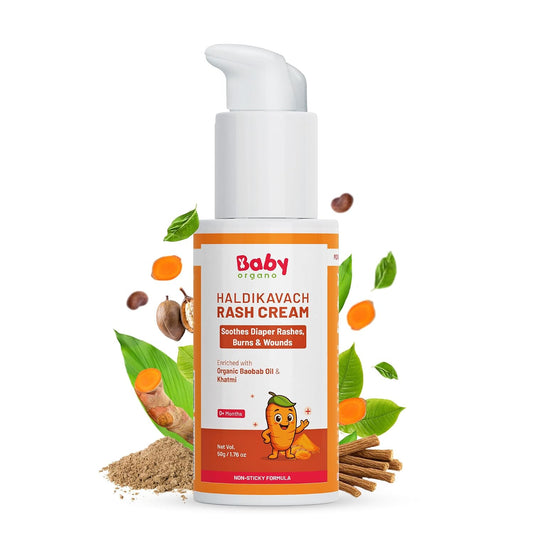 BabyOrgano Diaper Rash Cream for Babies 0+ Months | Fast Rash Relief | Baobab Oil, Khatmi, Yashad Bhasma & Turmeric | Ayurvedic Formula | Pediatrician & Dermatologically Tested | Non-Sticky | 50g