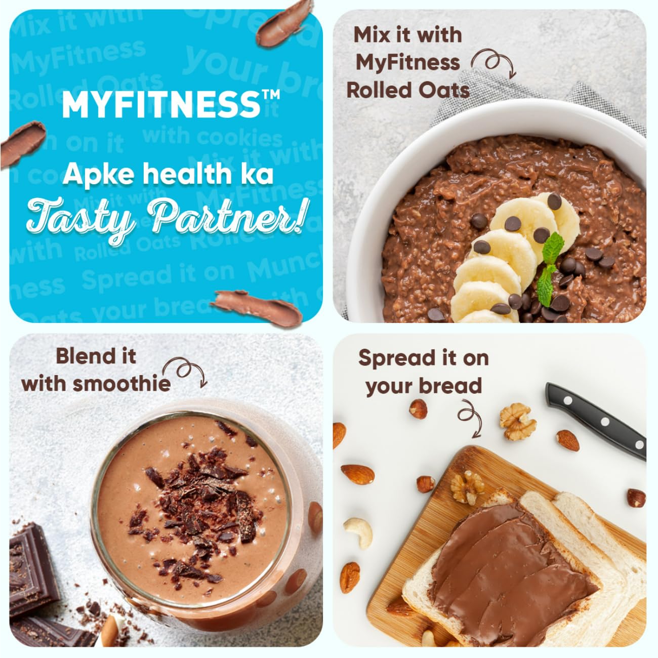 MYFITNESS Peanut Butter Chocolate Spread with Almond Crunch 510g | 25g Protein & 9g Fiber | Tasty & Healthy Nut Butter Spread for Breakfast | Cholesterol Free | Zero Trans Fat | Crunchy Peanut Butter