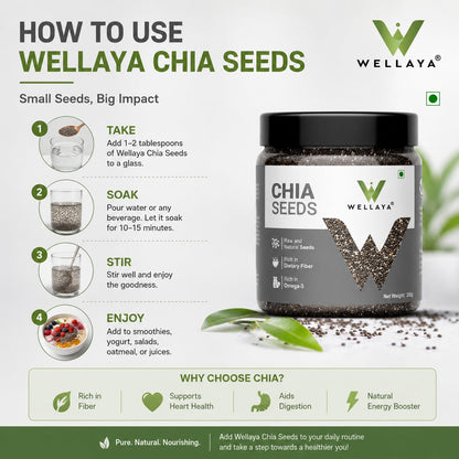 WELLAYA Chia Seeds - | Calcium and Protein Rich Healthy Raw Seeds | Clean Chia Seeds for Eating | Vegan Superfood for Wellness