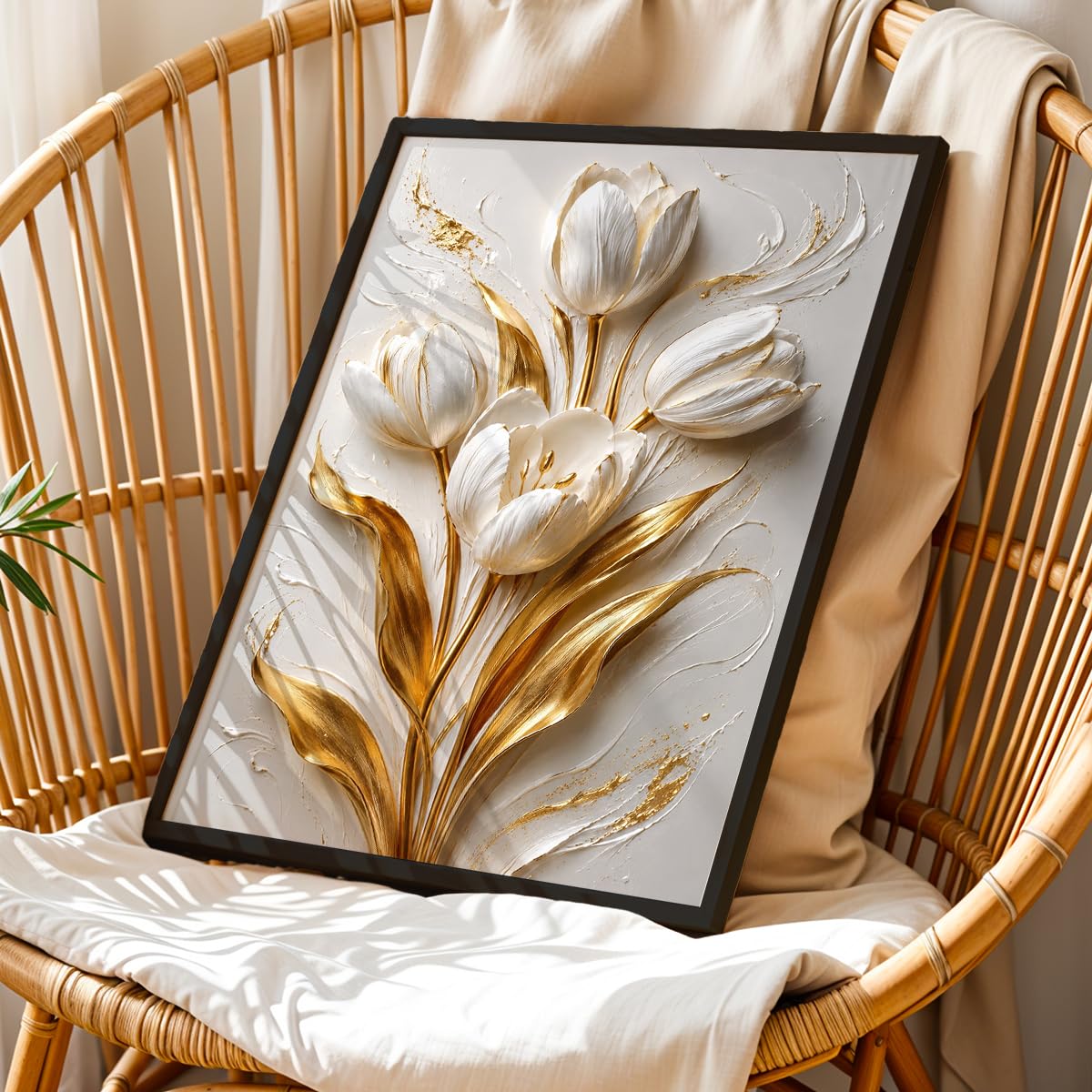 Floral Botanical Wall Painting with Frame | Premium Textured Flower & Leaf Artwork, Pastel Nature Wall Decor Framed for Living Room Bedroom Office and Home Decoration (Art-19,13x19inch)