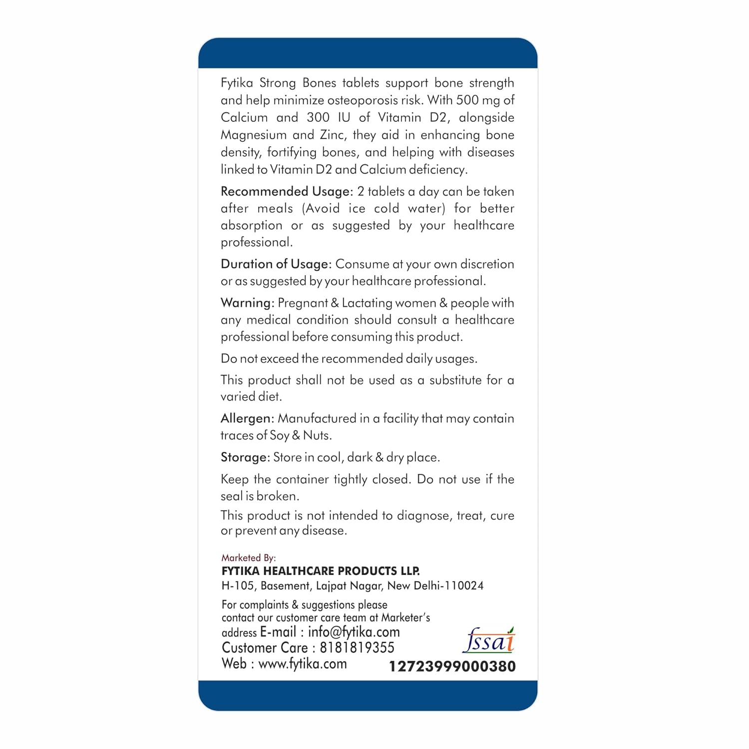 Product label with text on a white background