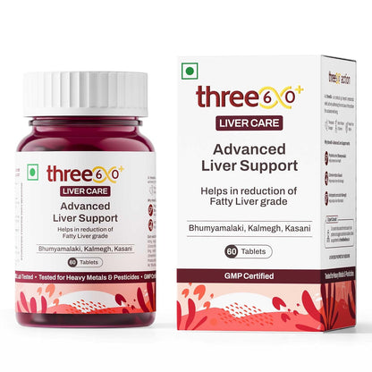 three60+ Advanced Liver Support Tablets | Daily Liver Detox & Fatty Liver Care | Clinically Proven Formula with Bhumiamalaki, Kalmegh & Kasani | Supports Liver Health & Alcohol Detox | 60 Tablet