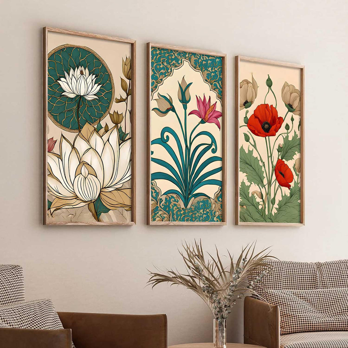 Indian Traditional Madhubani Art Home Decoration Wall Painting Art With Frame For Living Room Bed Room Hotel Wall Decor Digital Reprint Engineered Wood Set of 3 (1, 10x19 inch)