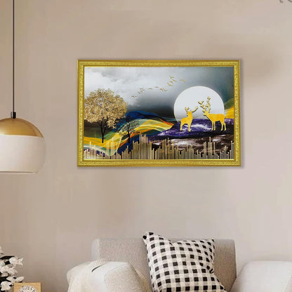 3D Golen Foil Modern Art Positive Vibes Landscape | Framed Painting | Ready to Hang - (Multicolor, 14 Inch x 20 Inch)