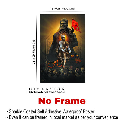 Shivaji Maharaj Poster Sparkle Coated Self Adhesive Waterproof Vinyl Print Without Frame (18×24 Inch, Shivaji)