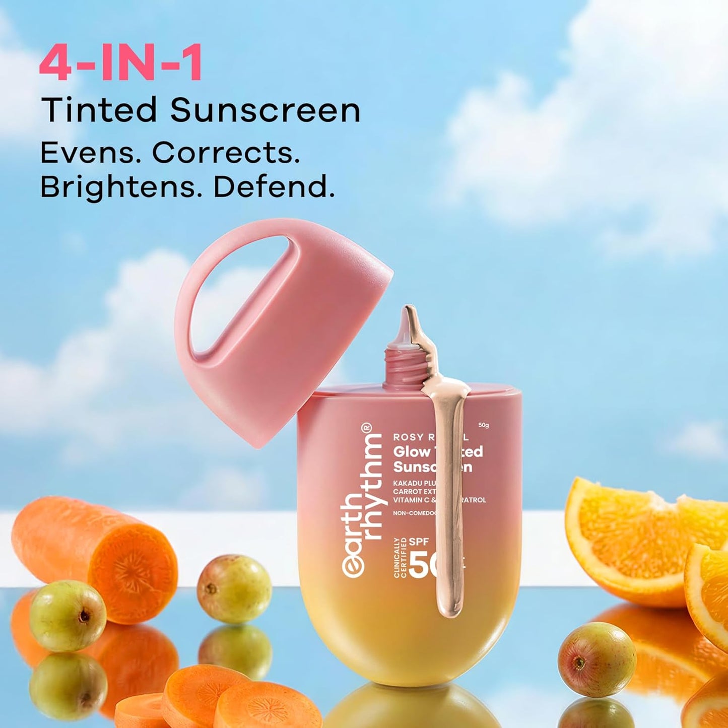 Earth Rhythm Rosy Ritual Glow Tinted Sunscreen SPF 50 PA++++ with Vitamin C, No Oxybenzone (50gm) - Vanilla