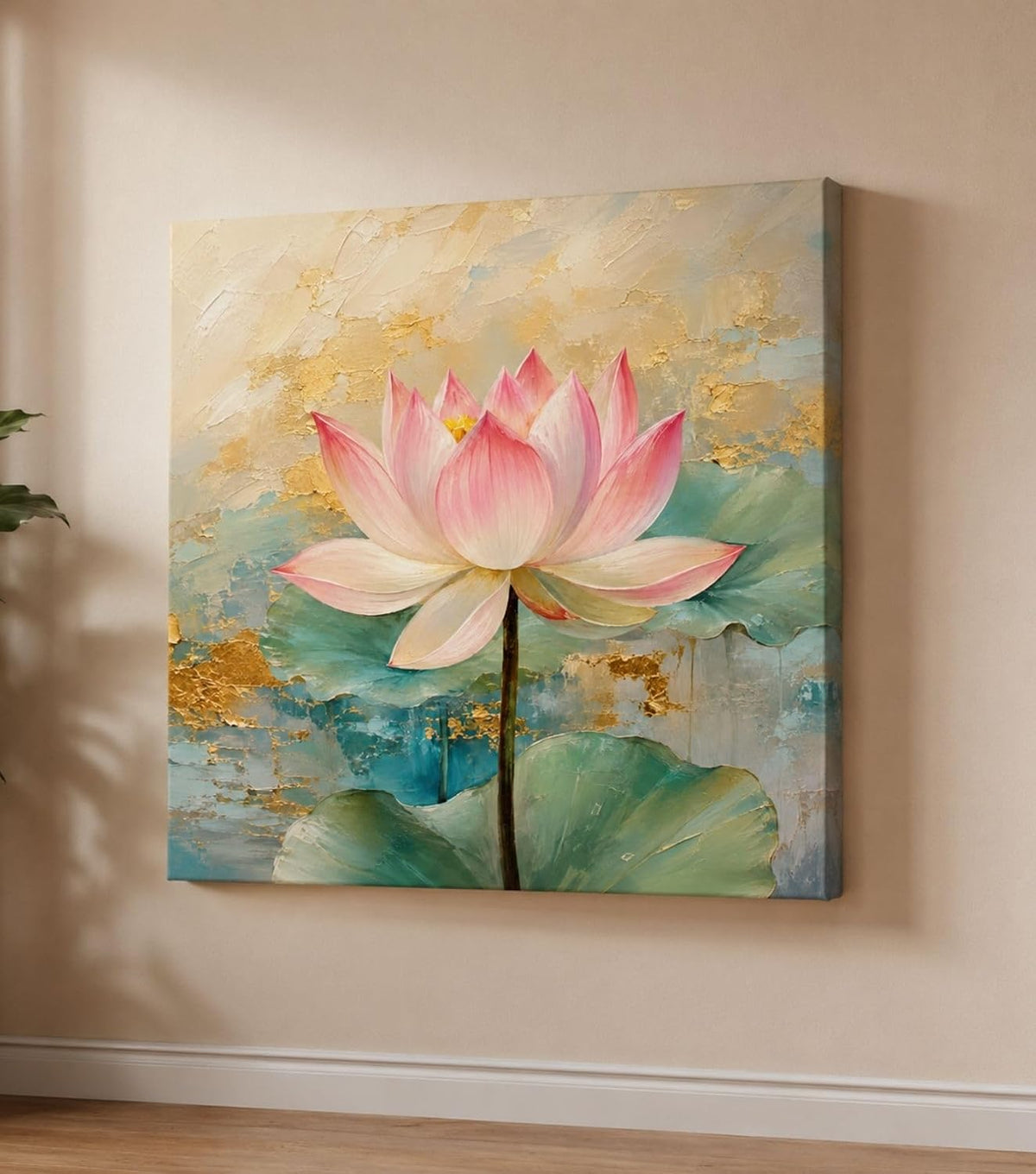 Lotus Flower Painting for Wall Vastu (15+ DESIGNS) Framed Lotus Canvas Painting for Living Room, Bedroom | Nature Floral Wall Art with Multiple Design Variations (Light Pink Lotus, 18x18 Inch, Framed)