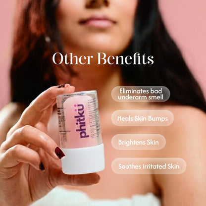 Phitku Crystal Roll On with Rose Extract | Natural Alum | Brightens Dark Underarms, Controls Body Odour | Fragrance-Free & Alcohol Free | Men & Women | 100g