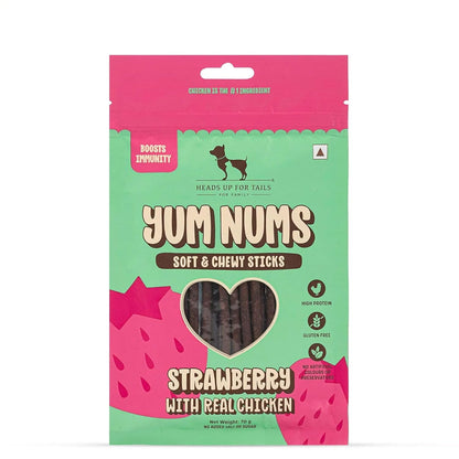 Yum Nums by HUFT Soft & Chewy Sticks - 70gm | Strawberry & Chicken | Dog Treats for Puppy & Adult Dogs | Training Treats for Small Dogs | Dog Snacks & Treats | Healthy & Tasty