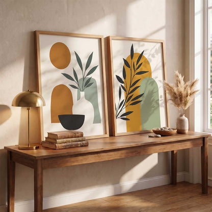 Home Decor Boho Painting Decorative Wall Art | Aesthetic poster With Frame For Living Room Bed Room Hotel Wall Decor Digital Reprint Set of 2 (13X17 inch)