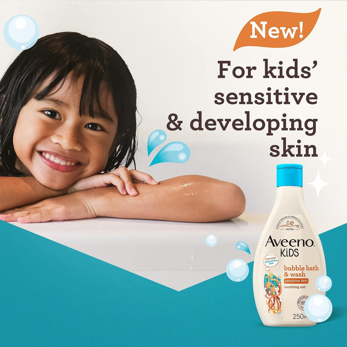 Aveeno Baby KIDS Bubble Bath & Wash 250ml | Enriched with Soothing Oat Extract | Foam Body Wash Developed for Your Little Superhero | 123456