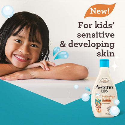 Aveeno Baby KIDS Bubble Bath & Wash 250ml | Enriched with Soothing Oat Extract | Foam Body Wash Developed for Your Little Superhero | 123456