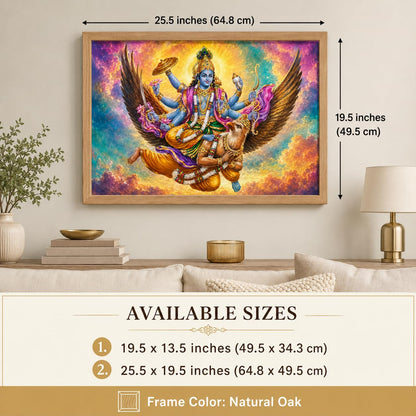 Lord Vishnu Garuda Vastu Devotional Wall Painting for Living Room Bedroom Hall Office Decor, Hindu Spiritual Artwork, Premium Wooden Synthetic Frame (13.5 x 19.5 Inch) NM01-V-165