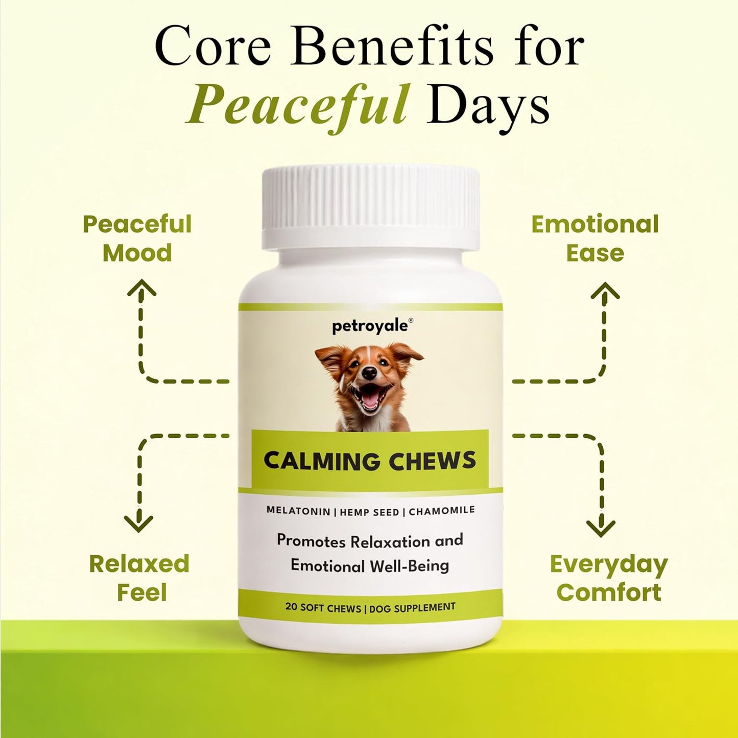 Petroyale Calming Chews for Dogs | Reduces Stress & Aggression in Dogs | Dog Behaviour Management | Non-Drowsy | Anti-Anxiety & Long-Lasting Relief | Suitable for Daily Use | 20 Soft Chews