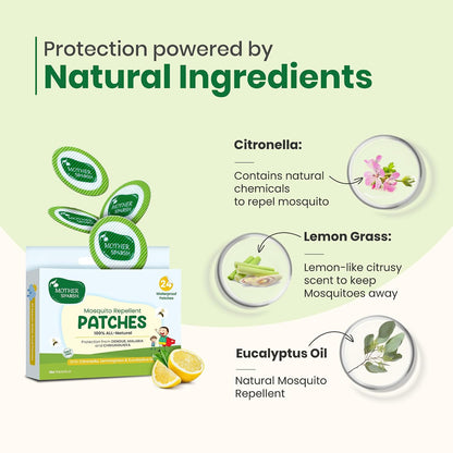 Mother Sparsh 100% All Natural Mosquito Repellent Patches for Babies with 12hr. Protection | With Citronella, Lemongrass & Eucalyptus Oil Protects from Dengue, Malaria, Chikunguniya (24 Patches)