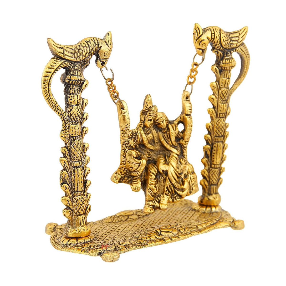Gold Plated Metal Radha Krishna on Swing Idol (7 x 3.5 x 7 inch)