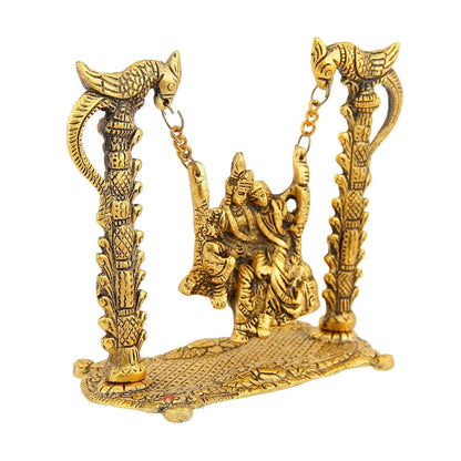Gold Plated Metal Radha Krishna on Swing Idol (7 x 3.5 x 7 inch)
