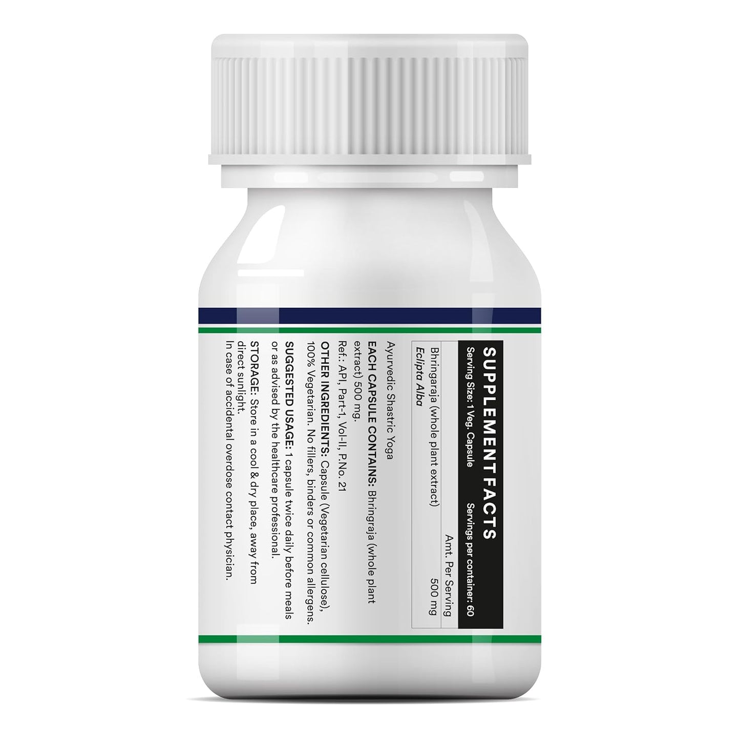 INLIFE Bhringraj Capsules for Hair | Whole Plant Extract Supplement | Eclipta Alba | Supports Healthy Hair for Women & Men, 500mg - 60 Vegetarian Capsules (Pack of 1, 60)