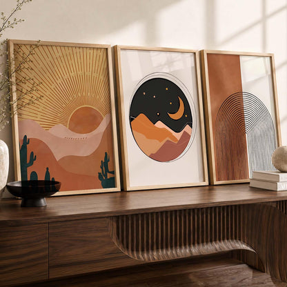 Boho Painting Wall Art Home Decoration Modern Paintings With Frame For Living Room Bed Room Hotel Wall Decor Digital Reprint Set of 3 (13X17 inch)