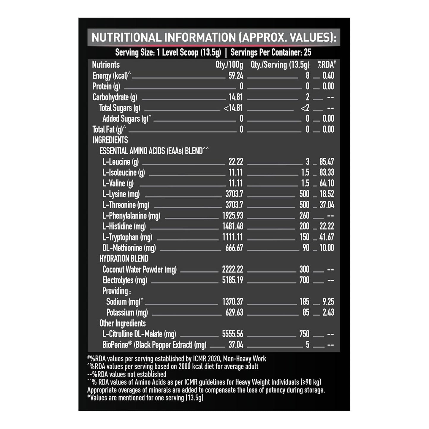MuscleBlaze EAA 8000 Powder (Razz Lemonade, 340g, 25 Servings) | 8000mg EAAs Blend, 1000mg Hydration Blend | 750mg L-Citrulline