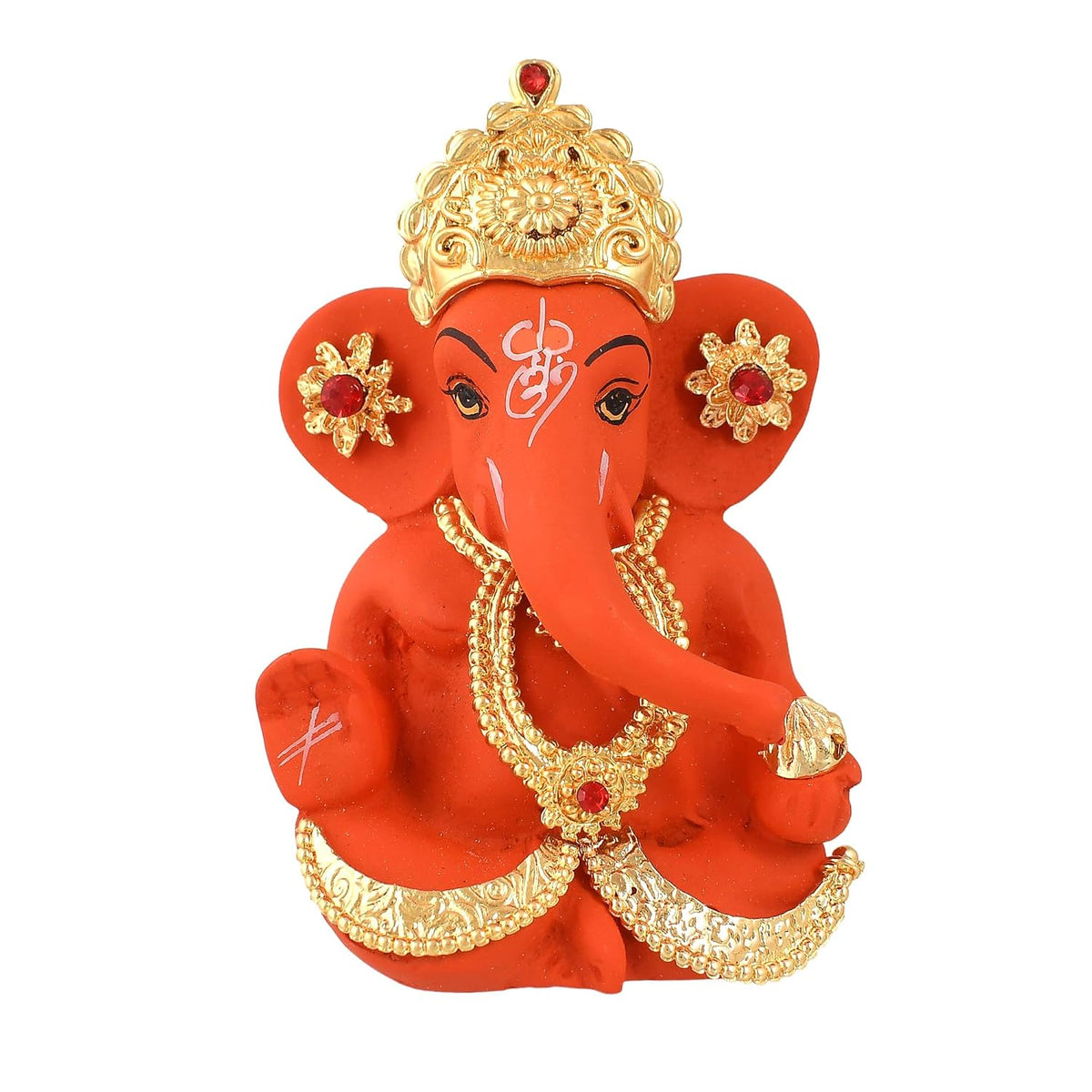 Ganesh Idol Murti Statue for Car Dashboard Gift Ceramic Terracotta Gold Plated Gift for Ganpati Festival Ganesha Idol for Gifts, Showpiece for Home Pooja Room Diwali Decoration.
