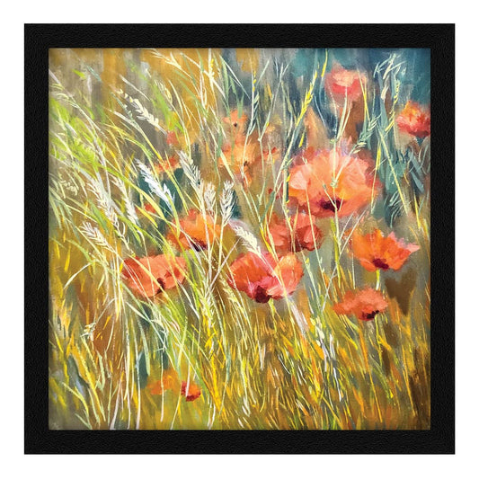 Flower Wall Art Framed Painting, Wall Decor For Living Room, Multicolor, Floral, 13 X 13 inches, Set of 1 (AXB00320-FLR)