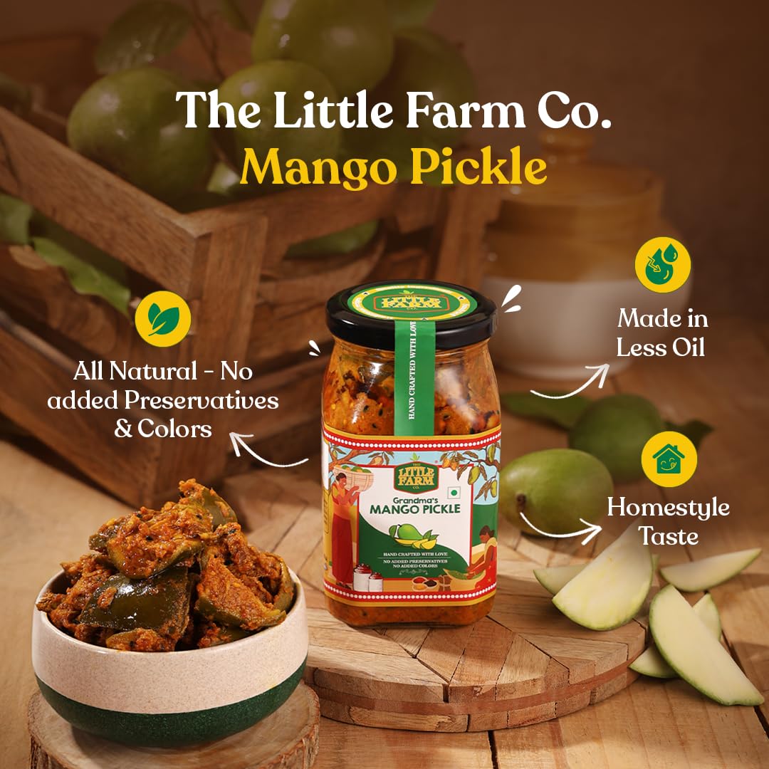 THE LITTLE FARM CO Punjabi Mango Pickle - Aam ka Achar |Less Oil Mustard Base Homestyle Tangy Mango Pickles with Saunf | No Added Preservatives, Artificial Colours & Flavours | Traditional Recipe
