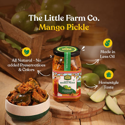 THE LITTLE FARM CO Punjabi Mango Pickle - Aam ka Achar |Less Oil Mustard Base Homestyle Tangy Mango Pickles with Saunf | No Added Preservatives, Artificial Colours & Flavours | Traditional Recipe