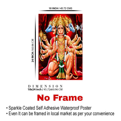 Hanuman ji Paintings for Living room, Hanuman ji Poster Big Size with Sparkle Coated Lamination - 2309 (Self Adhesive) 18x24 Inch