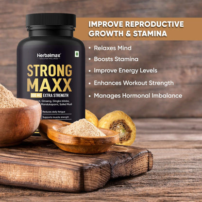 Herbal Max Strong Maxx Maca Root Capsules – 800 mg | 30 Vegetarian Capsules | Natural Energy & Vitality Booster | Ayurvedic Supplement for Men & Women